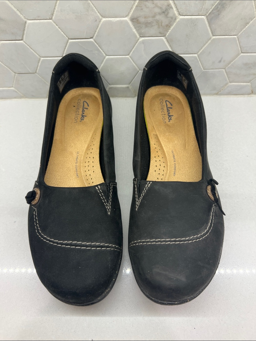 Clarks Roseville Sky Black Leather Loafers Shoes Womens Sz 11 M